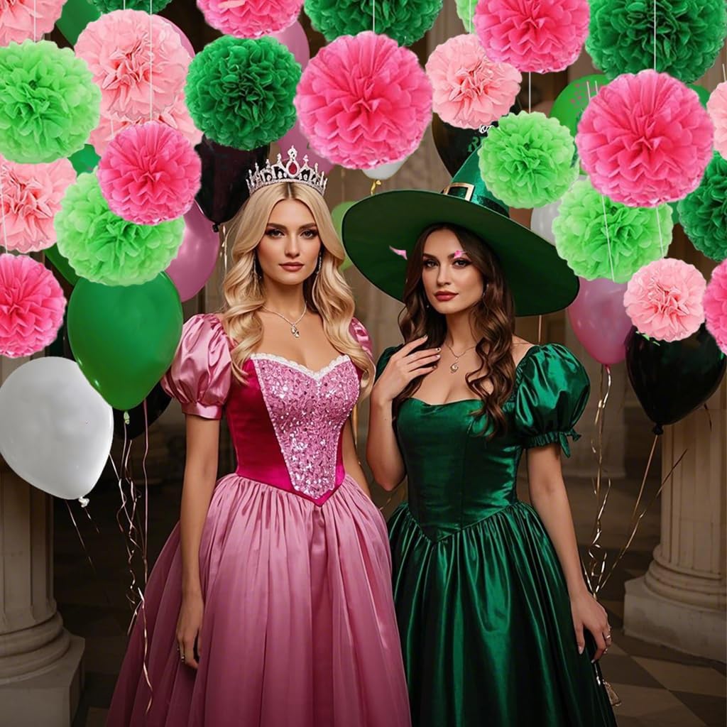 Capesaro Pink and Green 12PCS Paper Pom Poms Party Decorations for Girl Birthday Party Summer