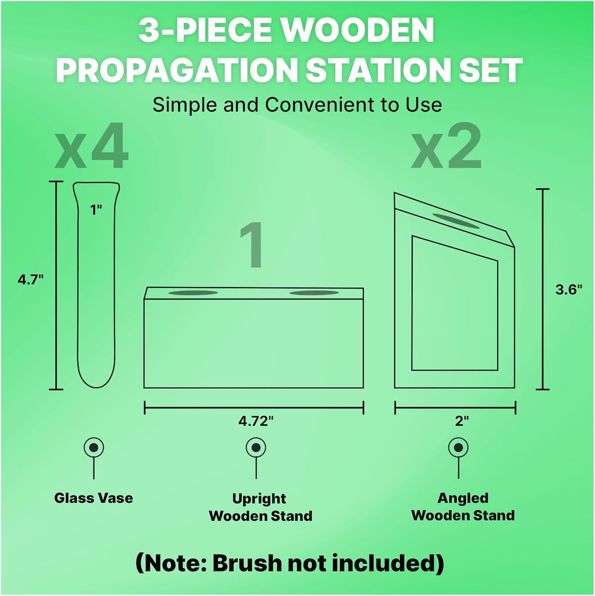 Plant Propagation Station - 3-Piece Wooden Stand with 4 Glass Test Tubes, Terrarium Vases for