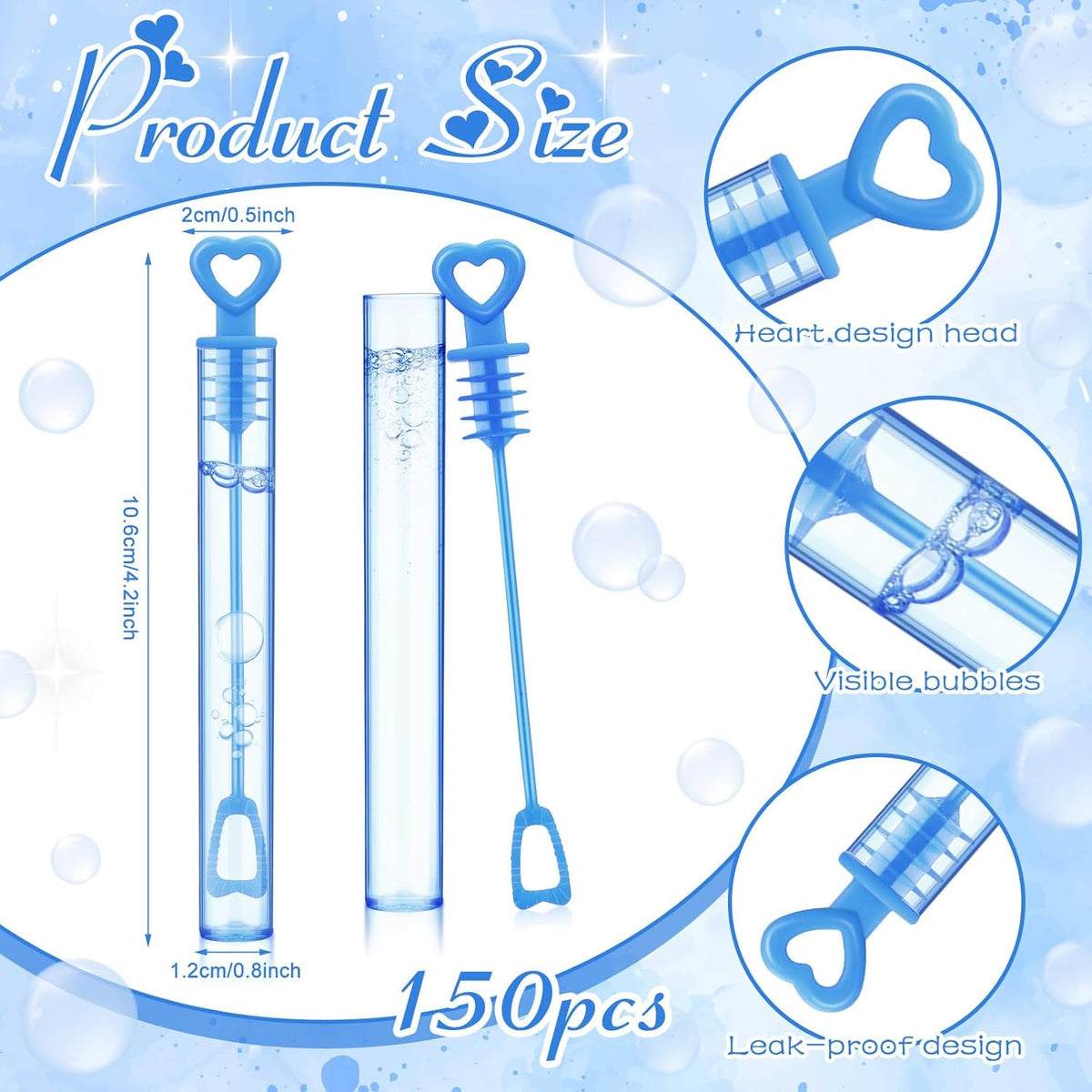 150 Pcs Bubble Wands Bulk for Wedding Party Mini Heart Wand with Bubble Solution for Wedding Bridal
