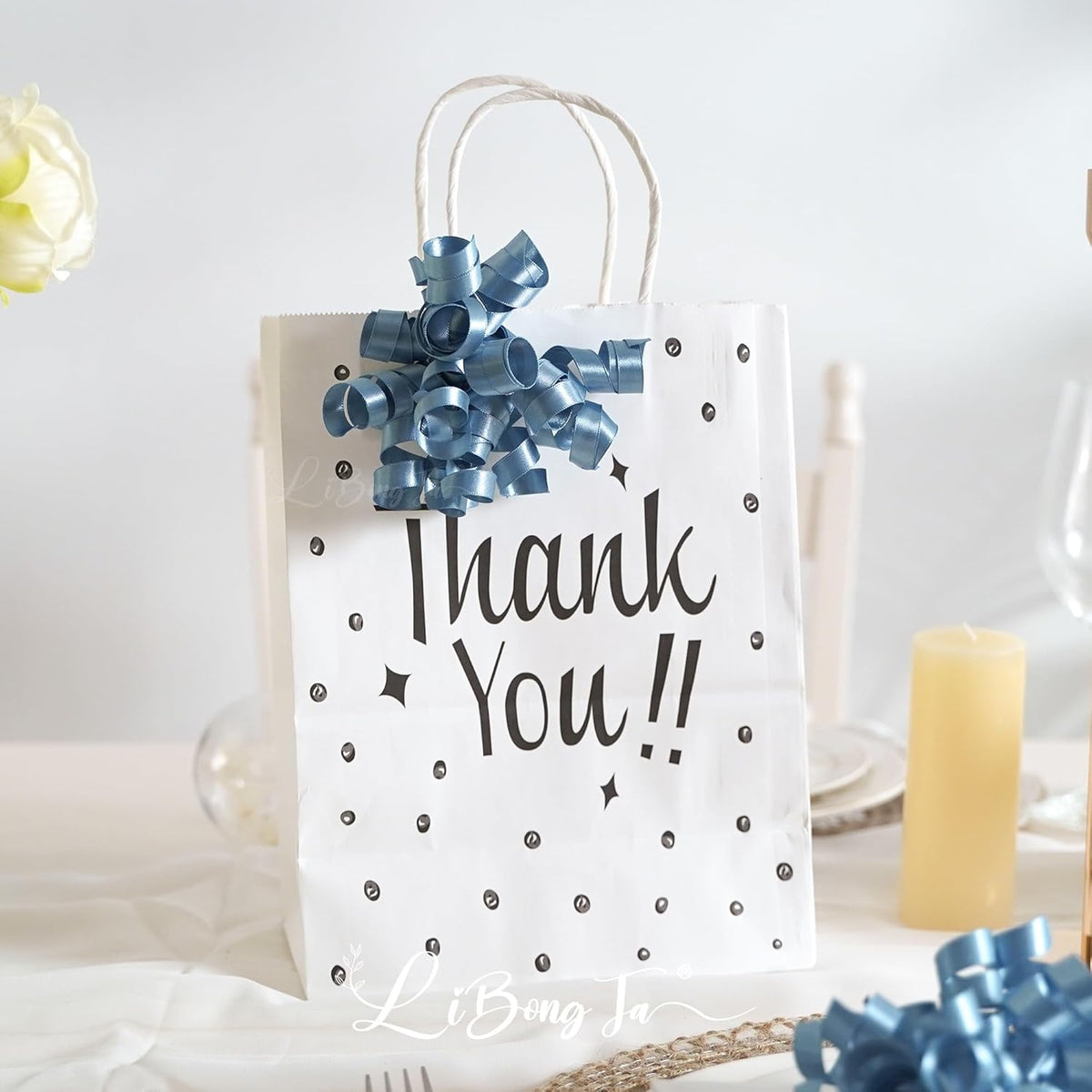 5'' Dusty Blue Bows Curly Ribbon Bows for Gift Wrapping, Satin Bows with Double-Sided Tape, Self