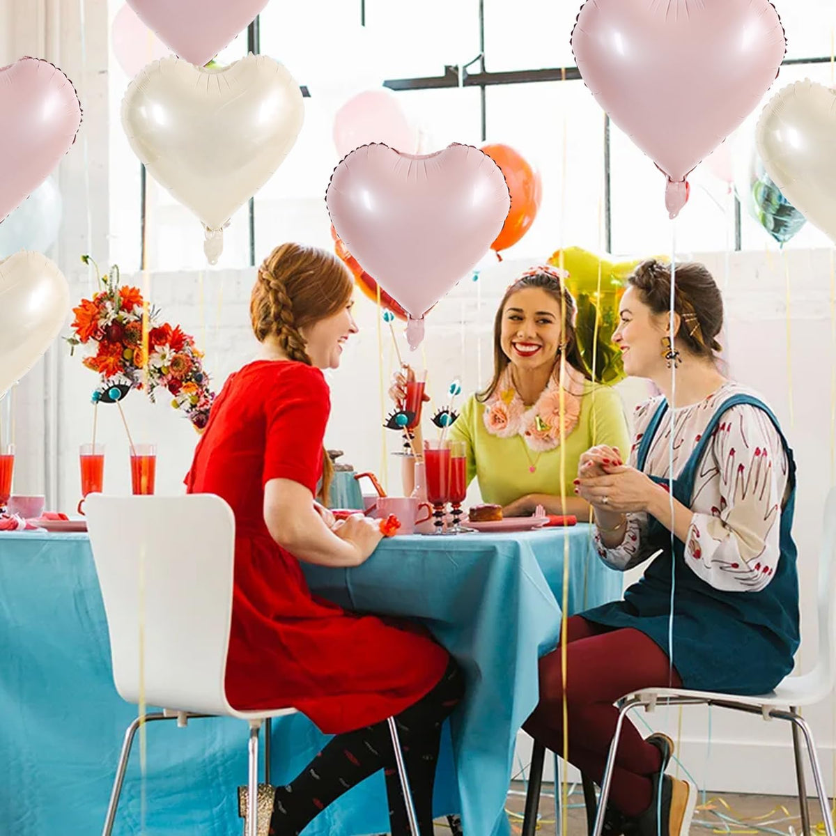 TONIFUL 30Pcs 18 Inch Pastel Pink Cream White Heart Balloons Valentine’s Day Heart Shape Foil Mylar