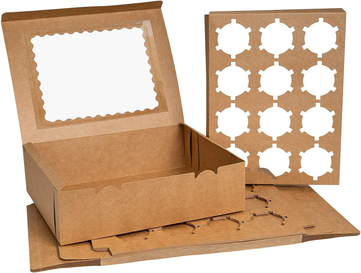 Rarapop 25 Pack Cupcake Boxes Hold 12 Standard Cupcakes, Food Grade Cupcake Holders Bakery Carrier