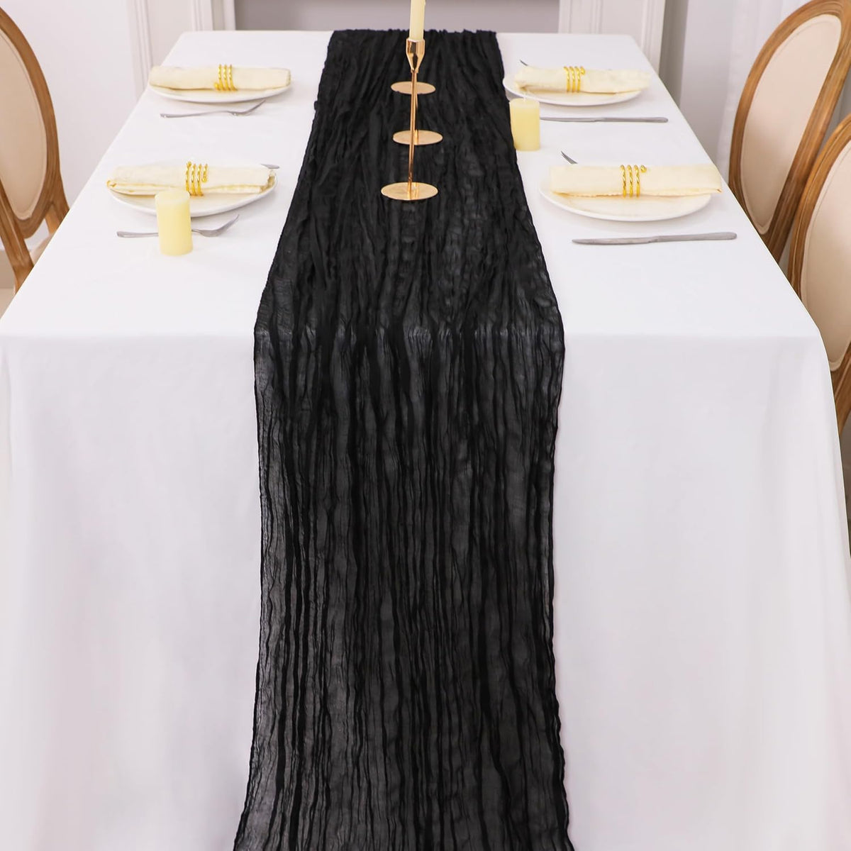 Snowkingdom 6PCS 13 Ft Black Cheesecloth Table Runner, 160 inch Long Cheese Cloth Boho Gauze