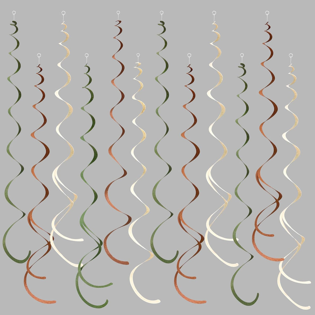 36 Pcs Jungle Hanging Swirl Decorations Sage Green Brown Beige Felt Swirl Streamer Spiral Ceiling
