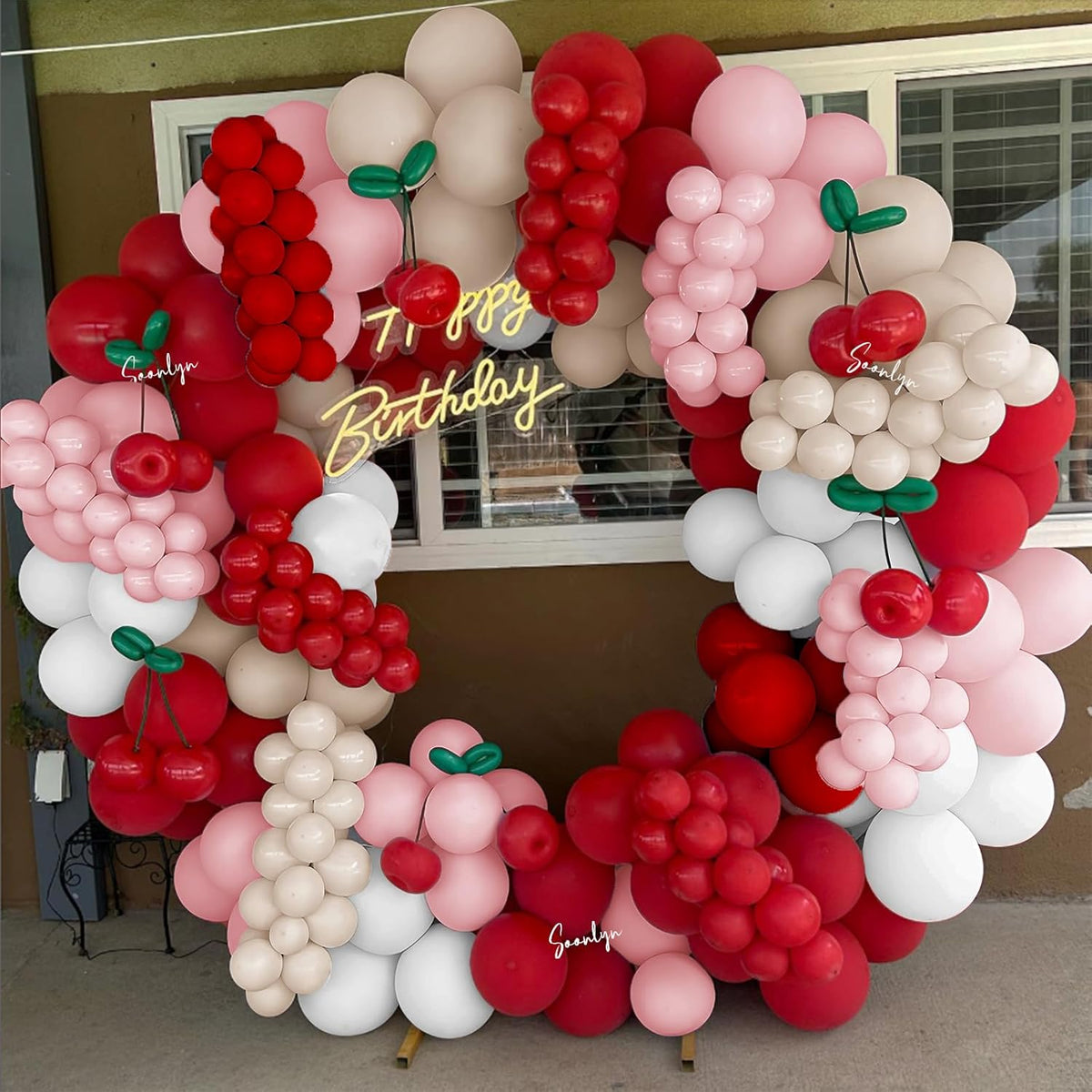 Soonlyn Cherry Balloons Arch kit 200Pcs 12In Cherry Birthday Decorations Red Pink White Balloons