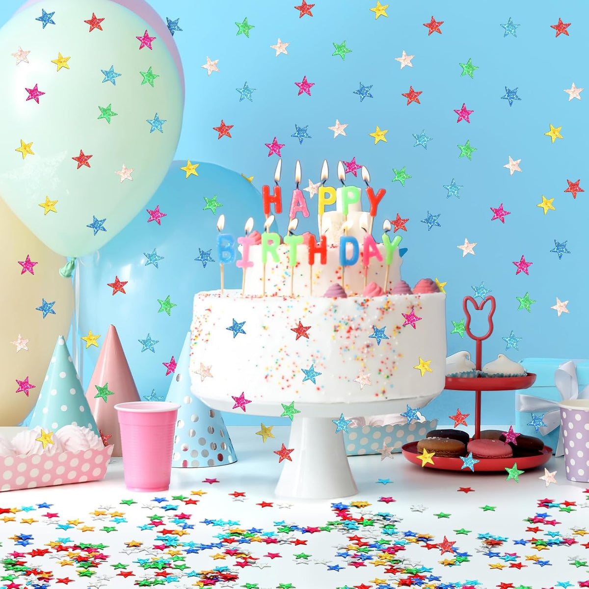 MARFOREVER Rainbow Star Confetti, Glitter Star Confetti Birthday Scatter Table Centerpiece Metallic
