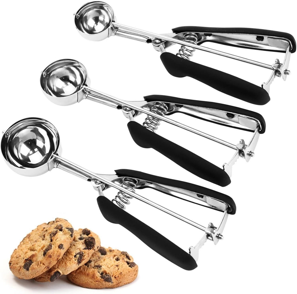 Cookie Scoop Set, 3Pcs Ice Cream Scoop, Cookie Scoops for Baking Set of 3, 18/8 Stainless Steel