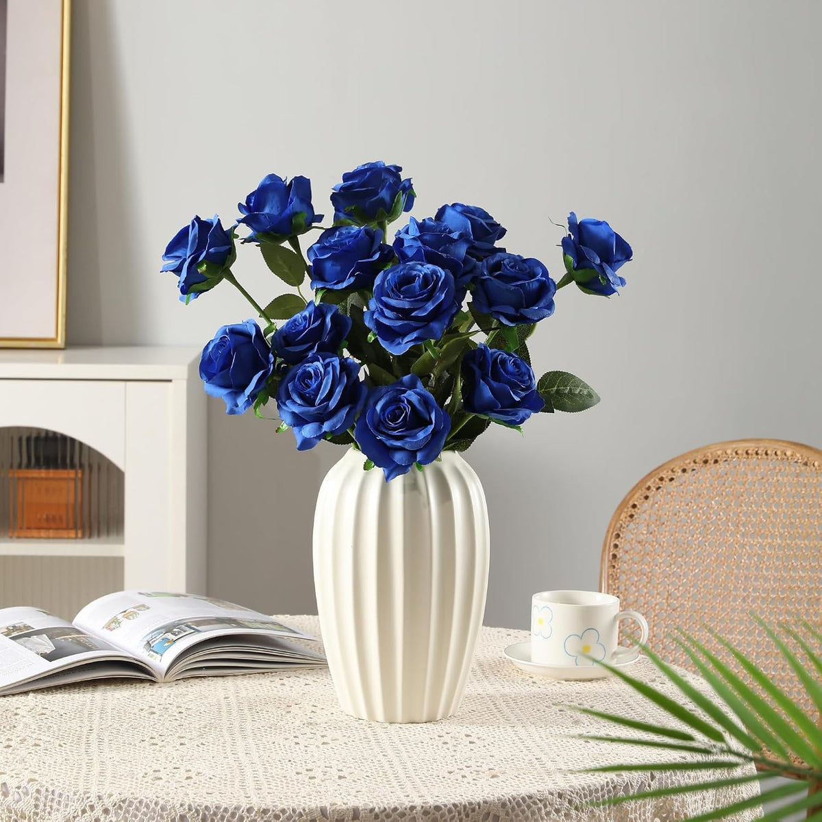 Tifuly Royal Blue Roses Artificial Flowers -12 pcs Realistic Single Long Stem Fake Silk Roses