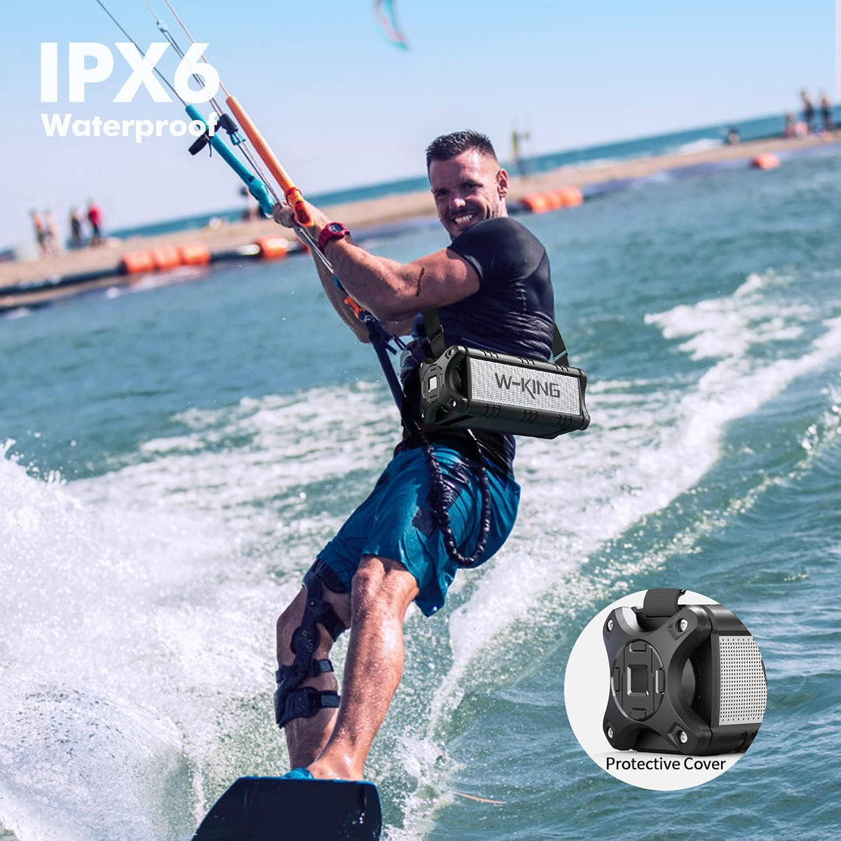 W-KING 90W Peak 50W RMS Powerful Bluetooth Speaker - IPX6 Waterproof, Large Outdoor Portable