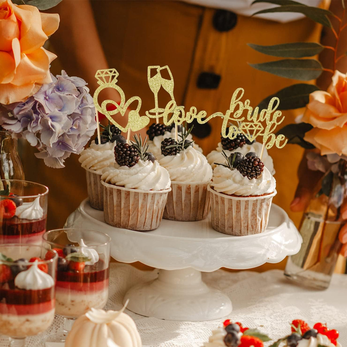 35 PCS Glitter Diamond Ring Bride to be Love Cupcake Topper Champagne Cake Picks Decorations for