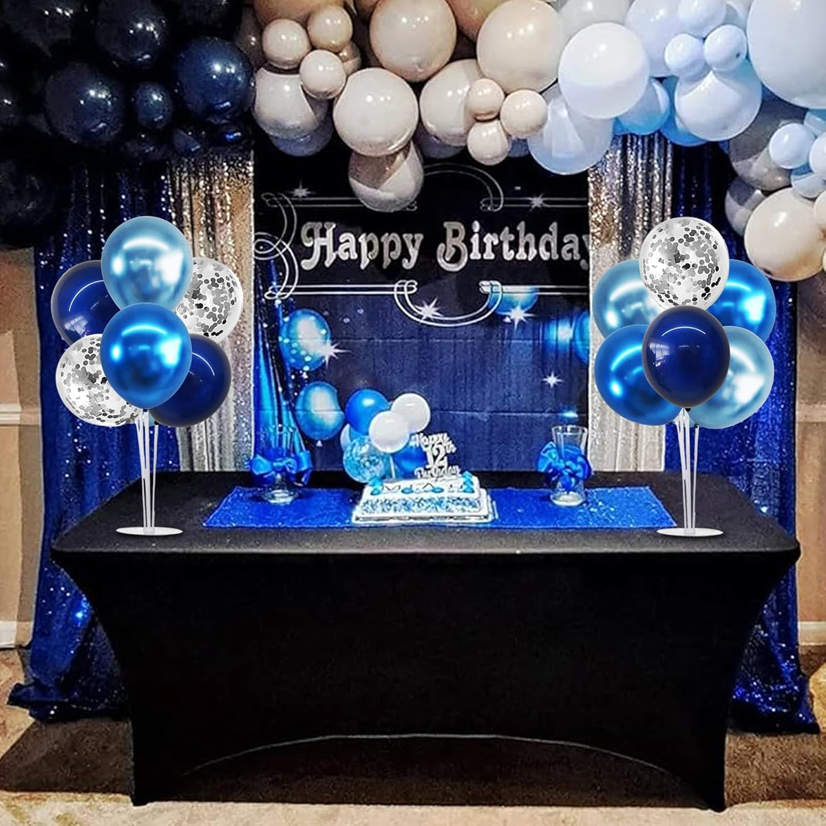 TONIFUL 4 Set Metallic Blue Silver Balloon Stand Centerpiece Table Decorations for Men's