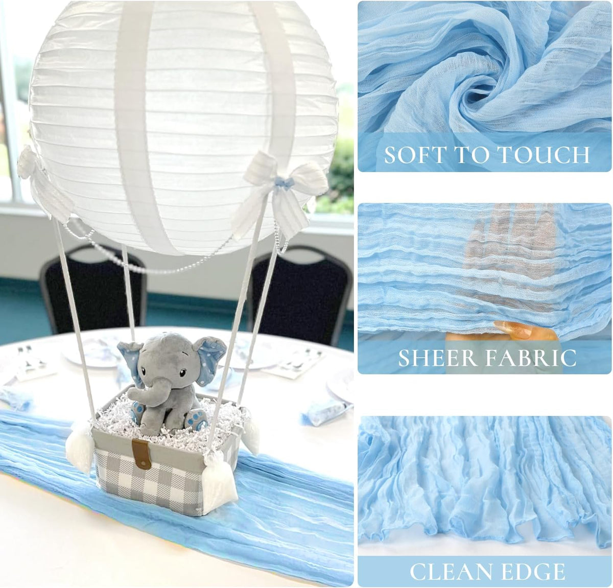 3 Pack Baby Blue Table Runner Boho Gauze Cheesecloth Table Runner 120 Inches Long Light Blue Cheese