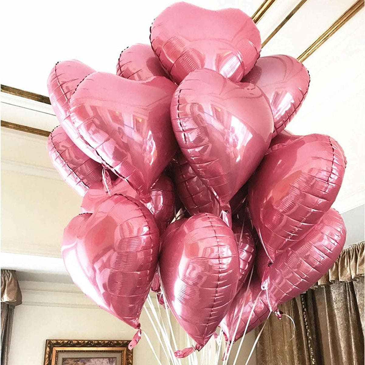 10Pcs Pearl Pink Foil Heart Shaped Balloons 18 Inch Mylar for Baby Shower, Wedding, Valentine