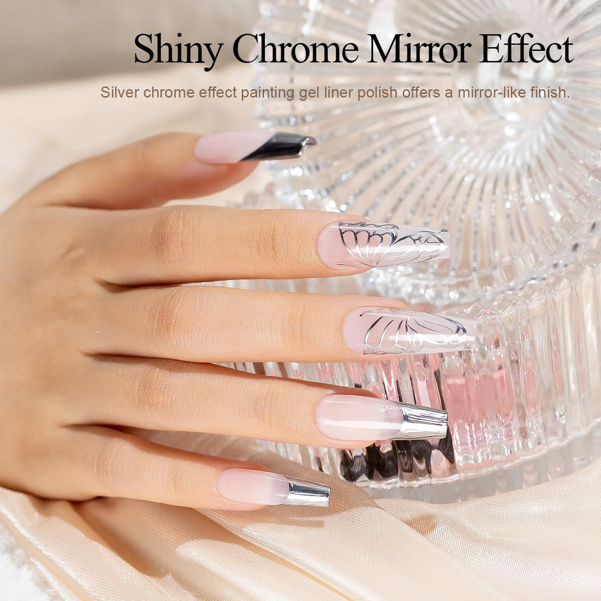 RARJSM Metallic Silver Gel Liner Nail Art 3D Mirror Chrome Effect Gel Nail Polish 8ml Build in Thin