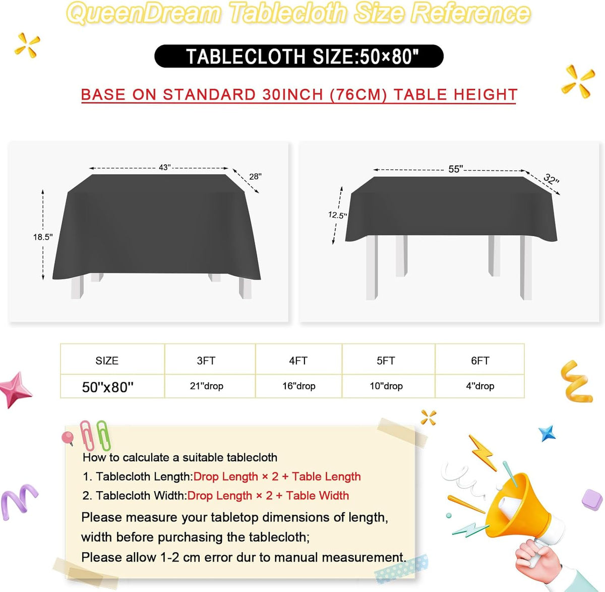 QueenDream Sparkly Sequin Tablecloth - Black Table Cloth 50x80 Inches Rectangle Table Overlay