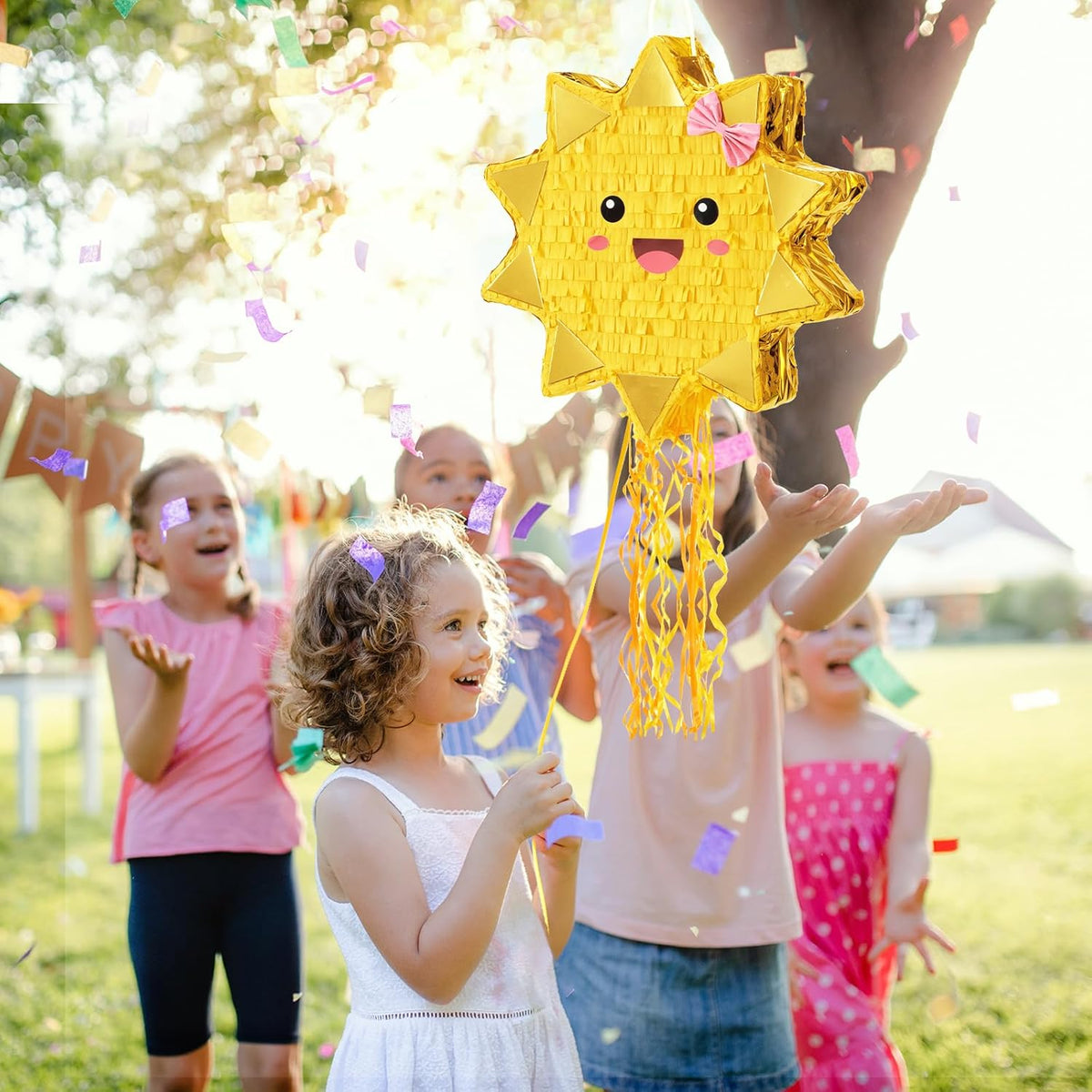 WERNNSAI Sun Pinata-Sunshine Party Decorations pull string Sun Pinata with Blindfold and Bat for