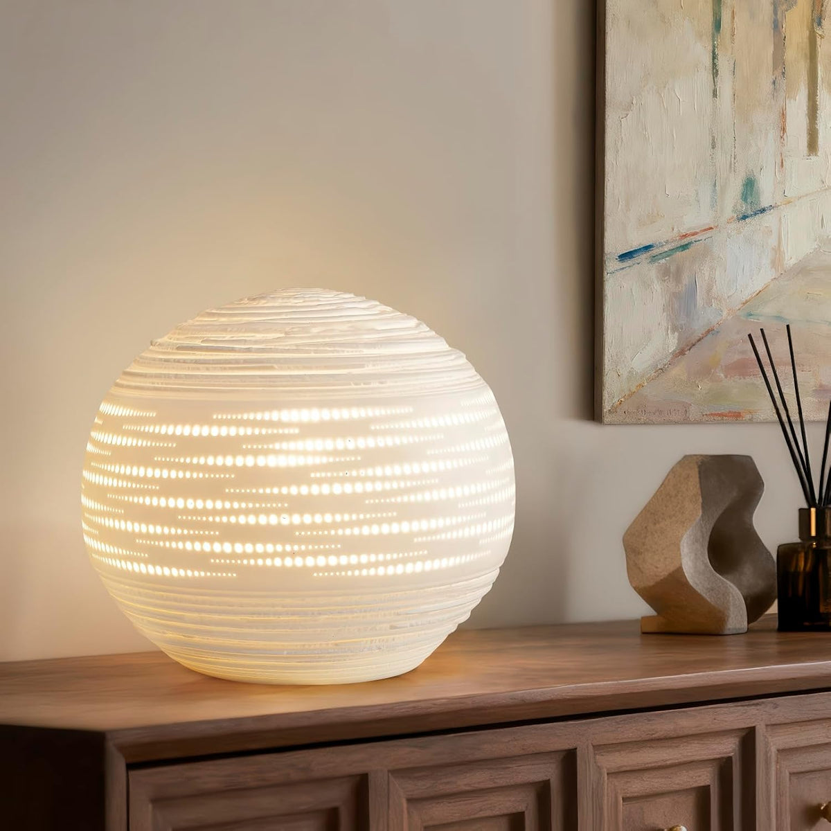 RONDURE 8.7" Modern Ceramic Table Lamp, Modern Bedside Lamps for Bedroom, Living Room and