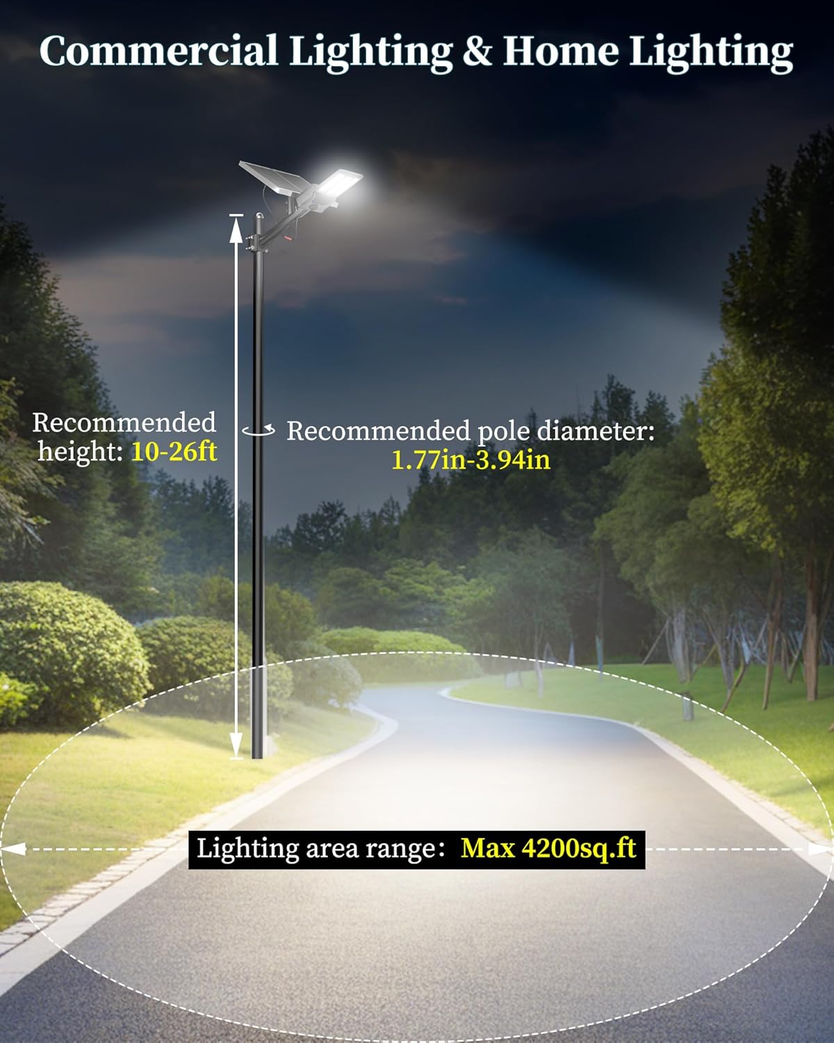 Gefolly SL-10800W Solar Street Light Outdoor 750000LM Wide Angle Commercial Parking Lot Lights Dusk