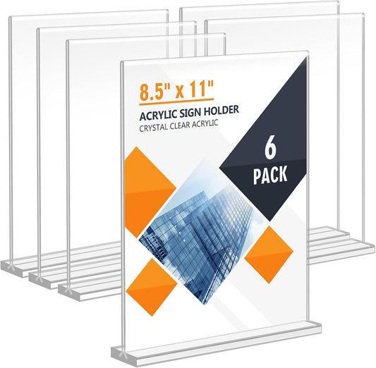 Acrylic Sign Holder 8.5 x 11, Double Sided Sign Holder Stand, Plastic 6 Pack Table Paper Stand