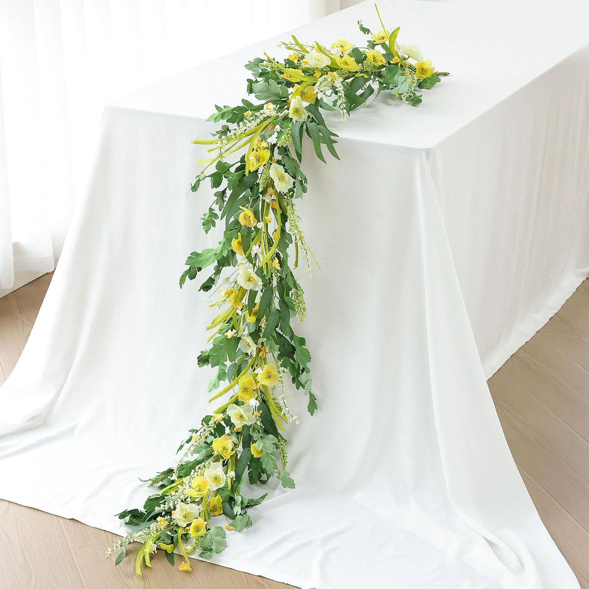 Mizii Yellow Artificial Flower Garland 6FT Fake Poppy Floral Garland Hanging Vines Spring Summer