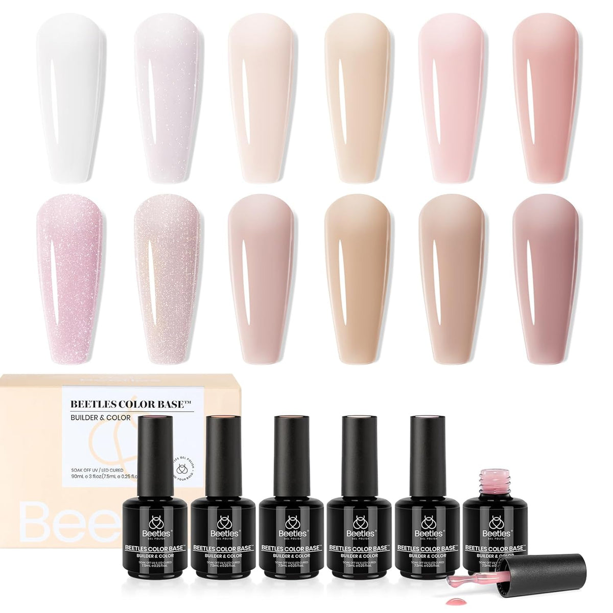 Beetles 12 Color Rubber Base Gel Polish, Nude Gel Nail Polish 5 in 1 Nude Porcelain Doll Pink