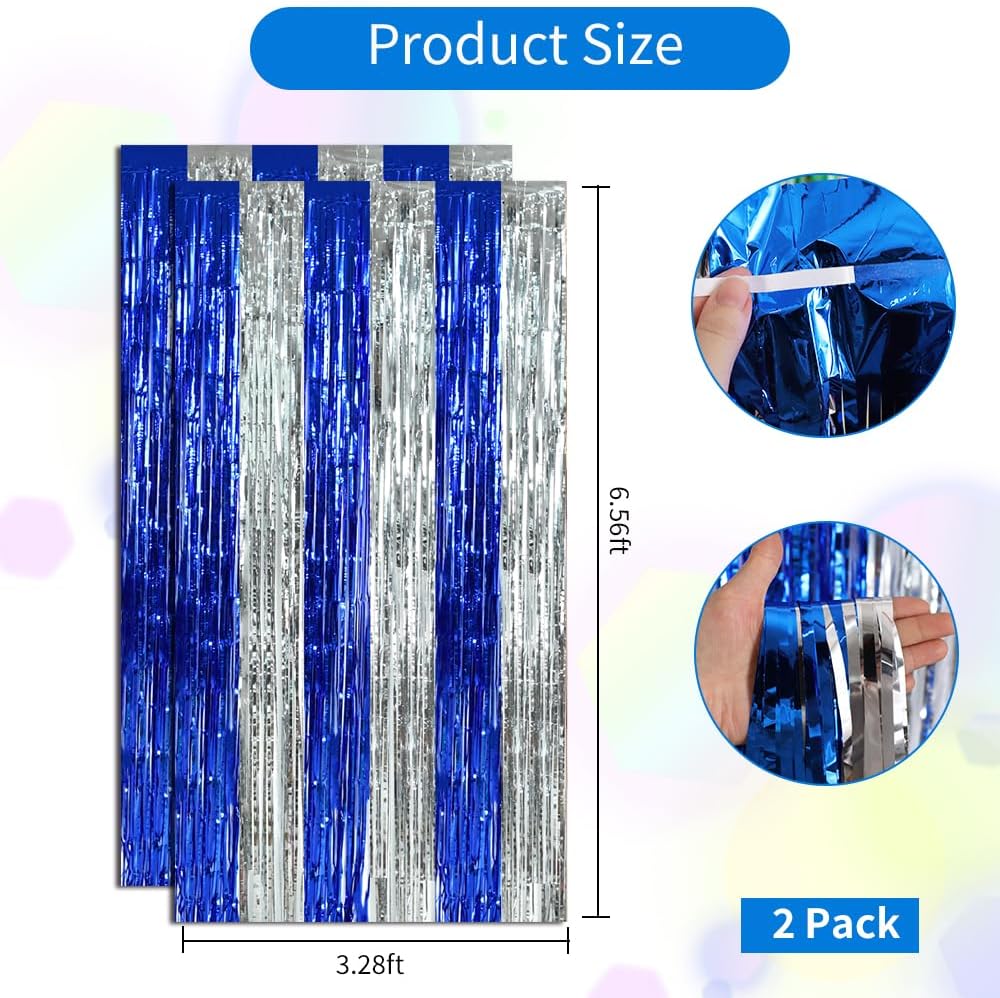 BEISHIDA 2Pcs Blue Silver Door Streamers Congrats Grade 2025 Decoration Backdrop Foil Fringe Tinsel
