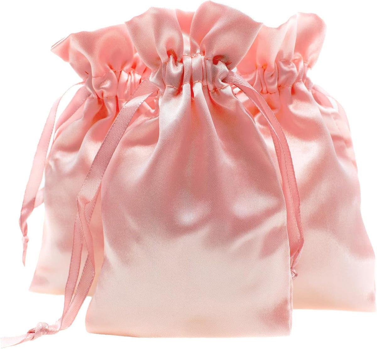 4" x 6" Pink Champagne Satin Gift Bags, Jewelry Bags, Wedding Favor Drawstring Baby Shower
