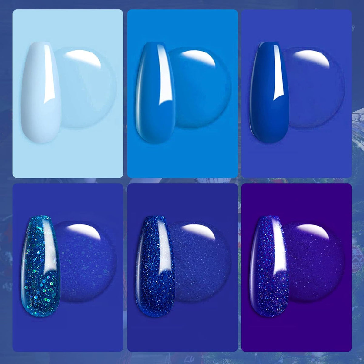 6 Colors Dip Powder Set, Royal Blue Glitter Dipping Powder Color Set, Glossy Nail Art Manicure DIY