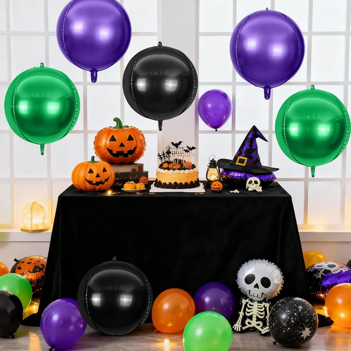 6Pcs Black Green Purple Round Foil Balloons,Giant 4D Round Ball Balloon,22 Inch Balloons for