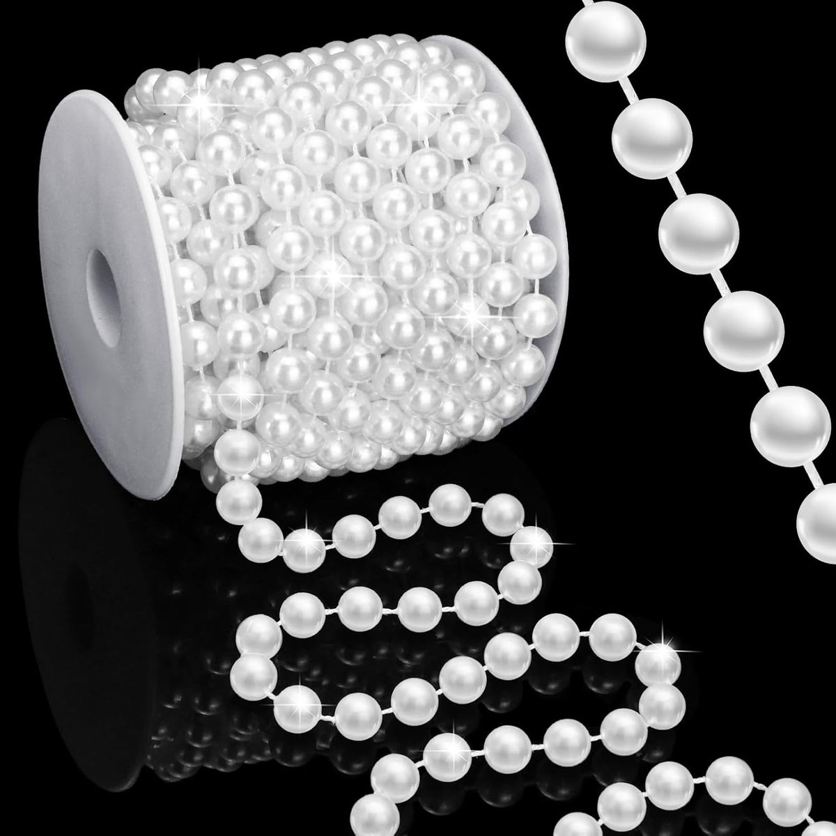 16 Feet 10mm Pearl Strings Garland for Crafts, Artificial Pearl Beaded Trim Chain Roll Strands for