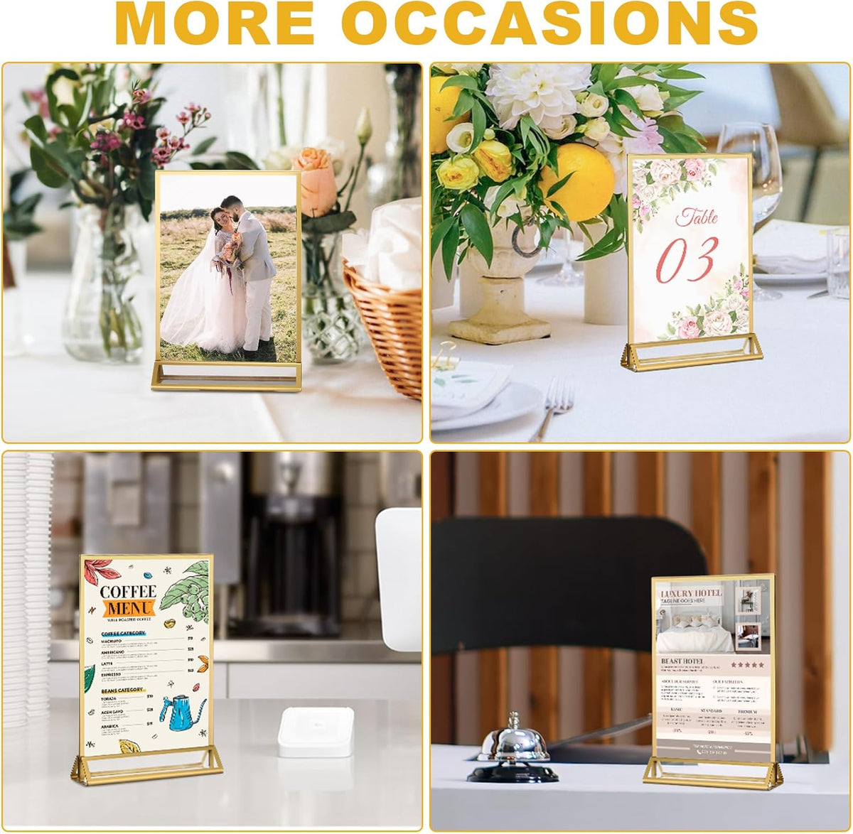 EHWINE 12 Pack Acrylic Sign Holder 5.5 x 8.5, Double Sided Gold Picture Frame Stand up Table Top