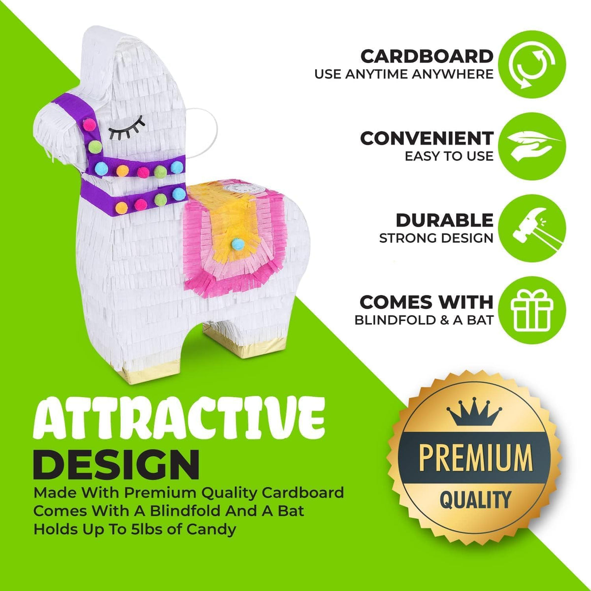 Llama Pinatas Bundle with a Blindfold and a Bat (17 x 14 x 4 Inches), Perfect for kid's Birthday