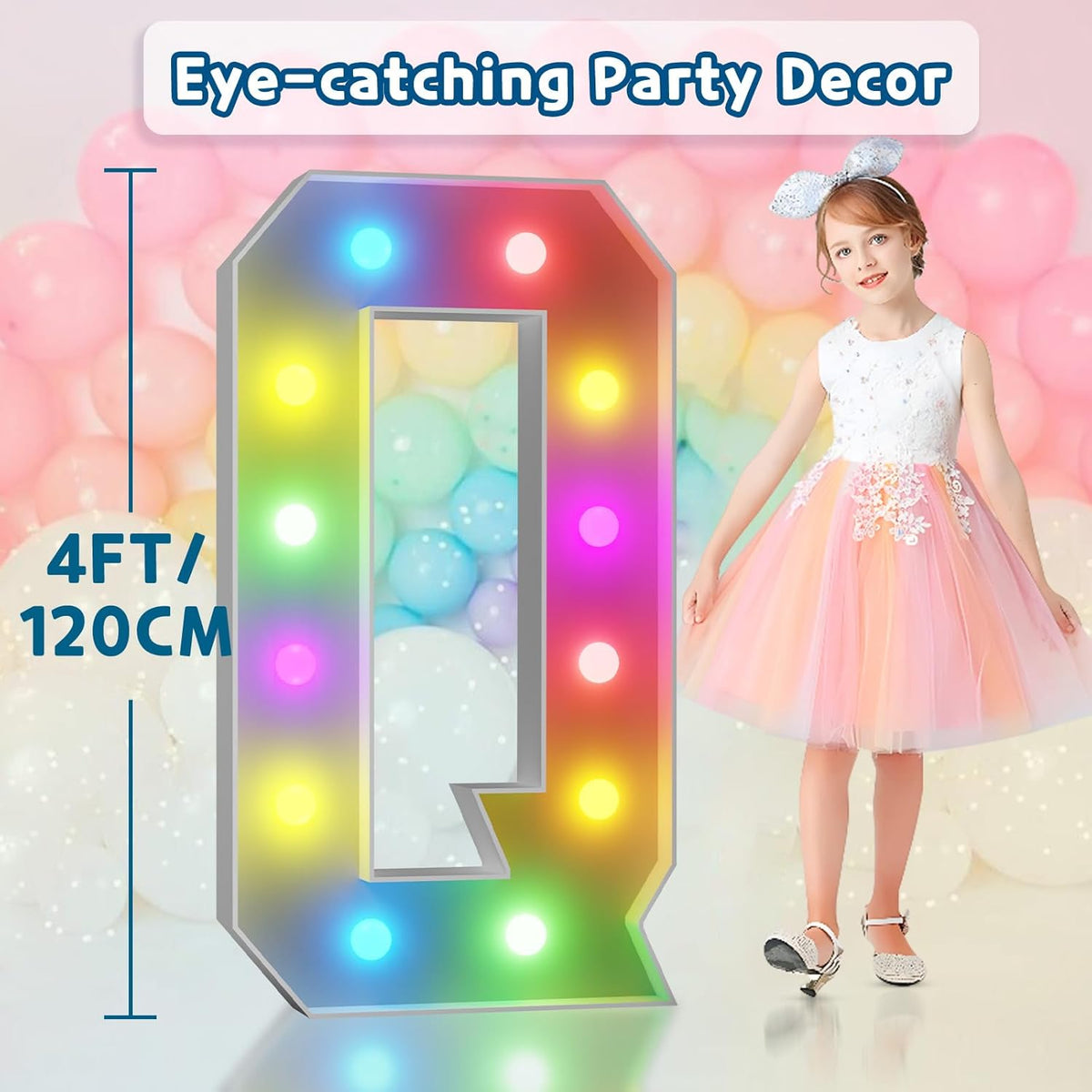 imprsv 4FT Colorful Marquee Light Up Letters Q, 18 Colors Large Light up Letters Alphabet Sign with