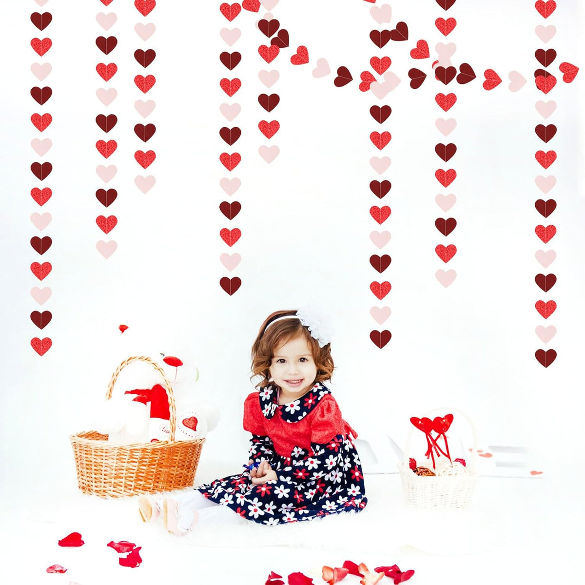 Party Decorations Pink-Red Heart-Garland - 52ft Burgundy Proposal Special Night Galentines Hanging