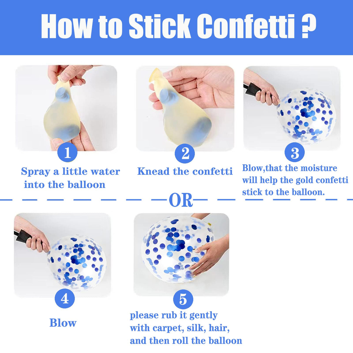 GaesQae Blue Confetti Balloons, 25pcs 12in Latex Balloons with Blue Foil Confetti for Birthday