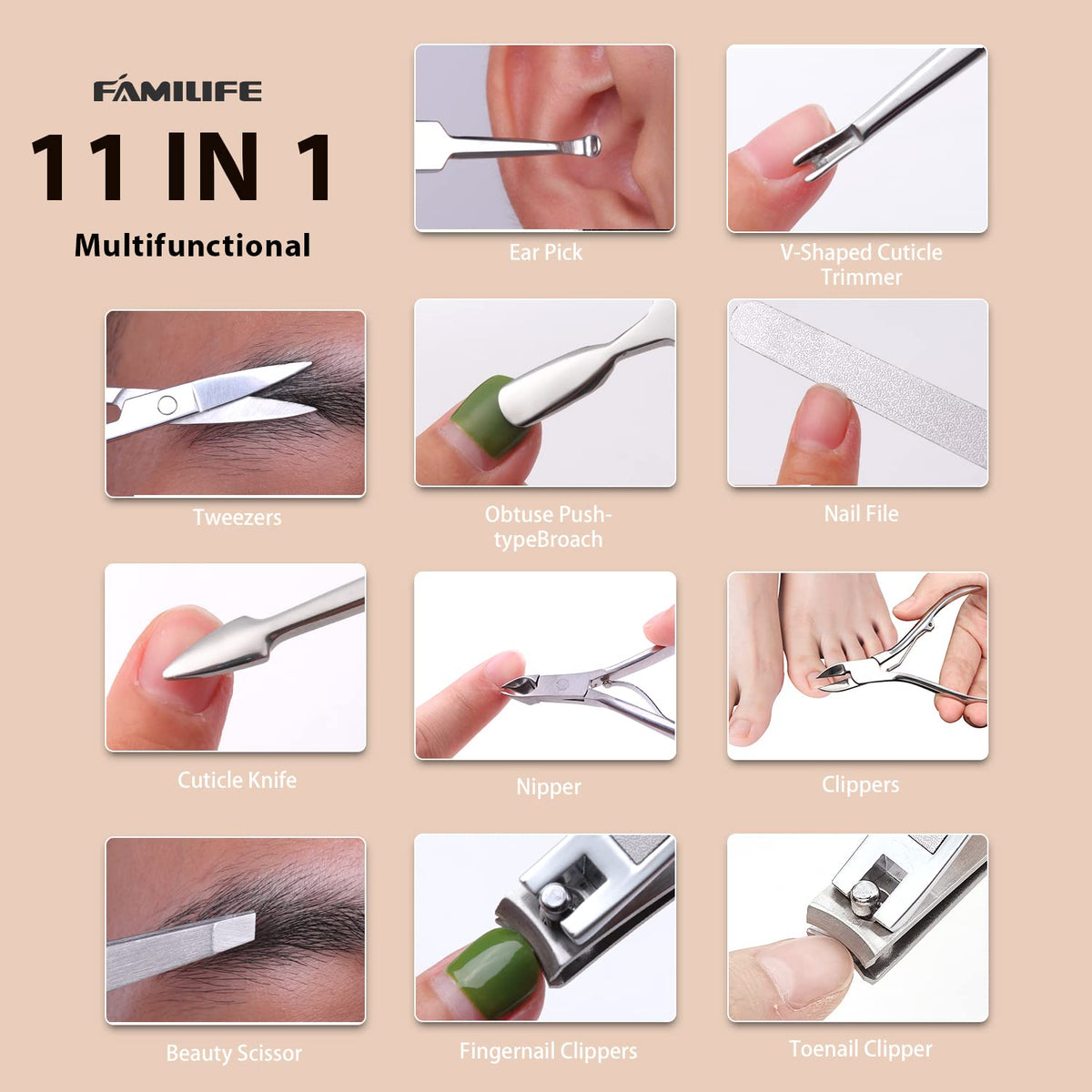 FAMILIFE Gifts for Women, Manicure Set Professional Manicure Kit 11 in 1 Nail Kit Nail Clippers