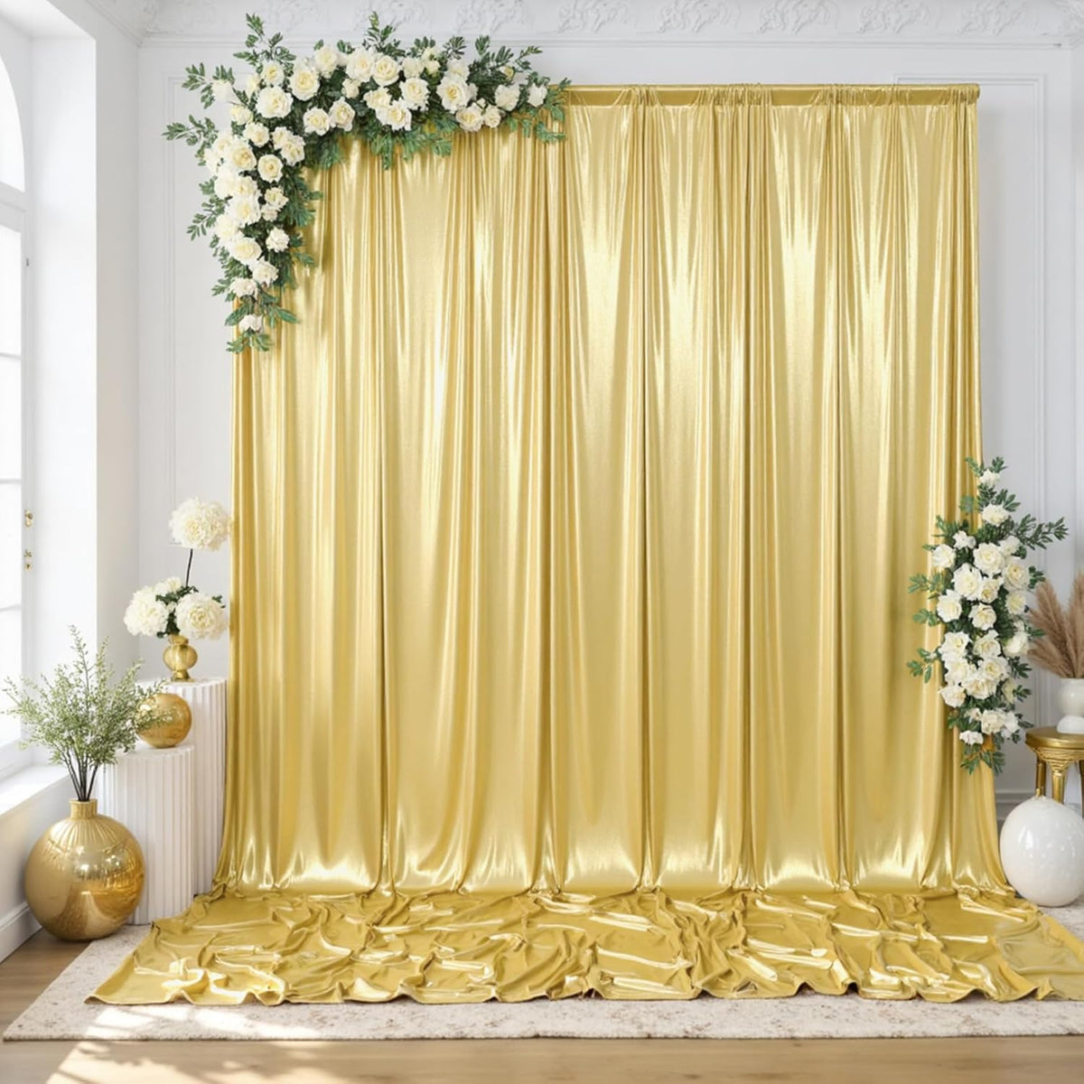 gogoparti 20x10FT Gold Sequin Backdrop Curtain - 4 Panels of 5x10FT Wrinkle-Free Glitter Drapes for