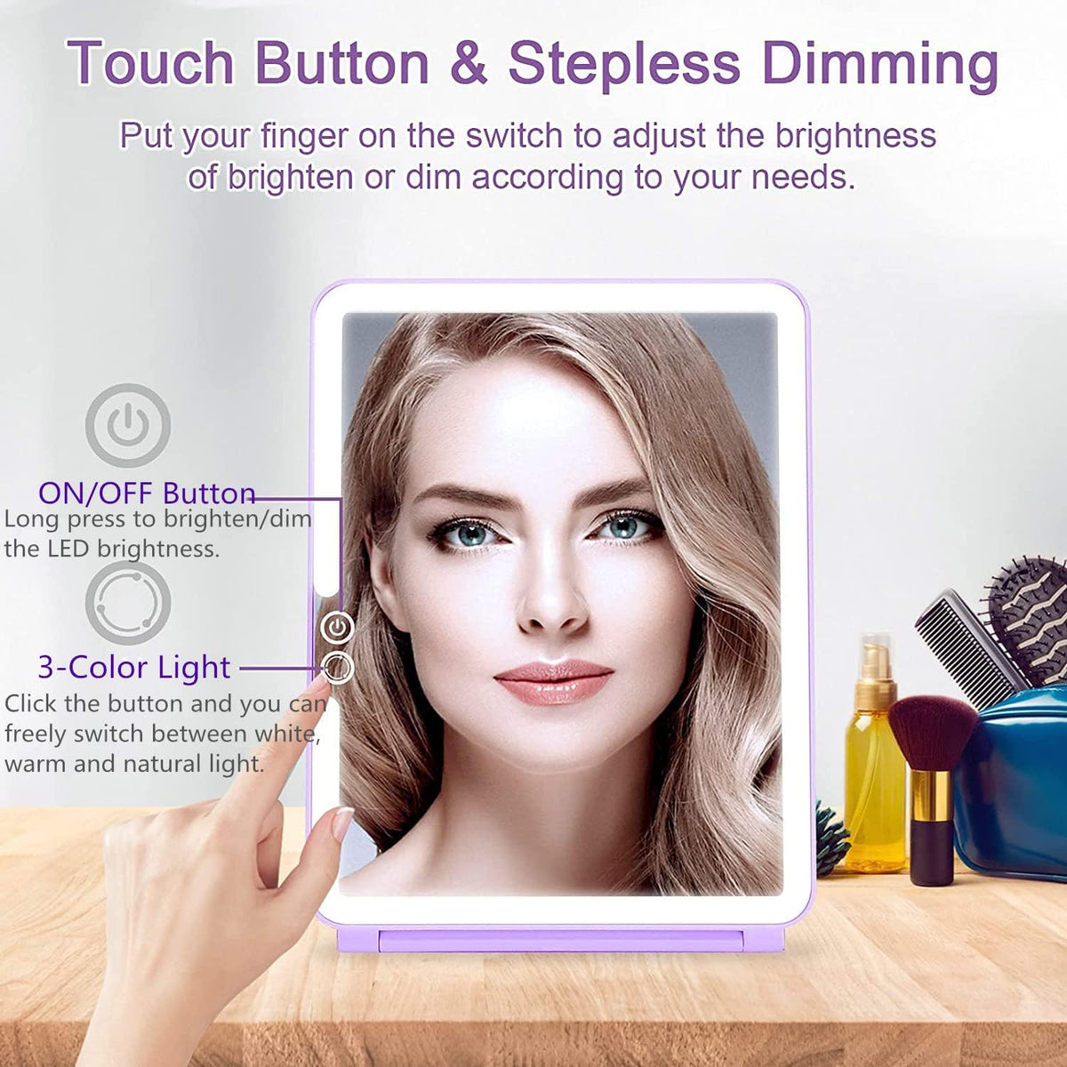 deweisn Folding Lighted Makeup Mirror with 72 LEDs 3 Colors Light Modes USB Rechargable 1800mA