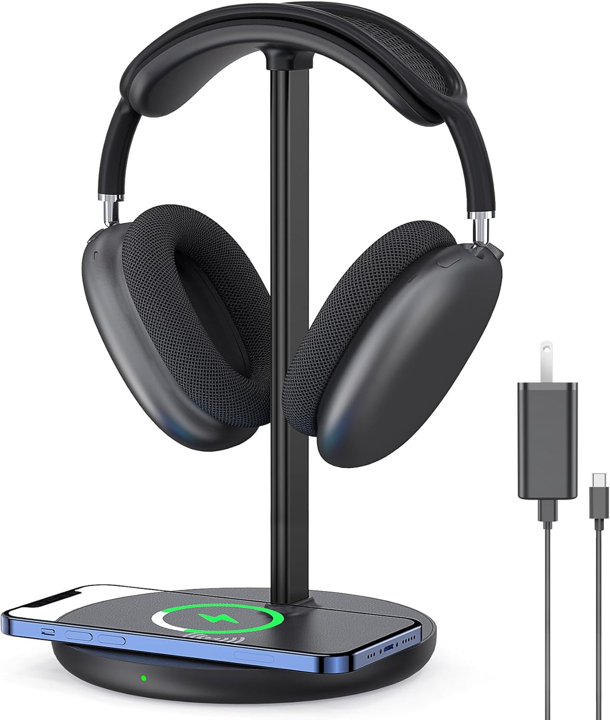 Headphone Stand with Wireless Charger, Gaming Headset Holder Hanger Rack 2 IN 1 Wireless Charging