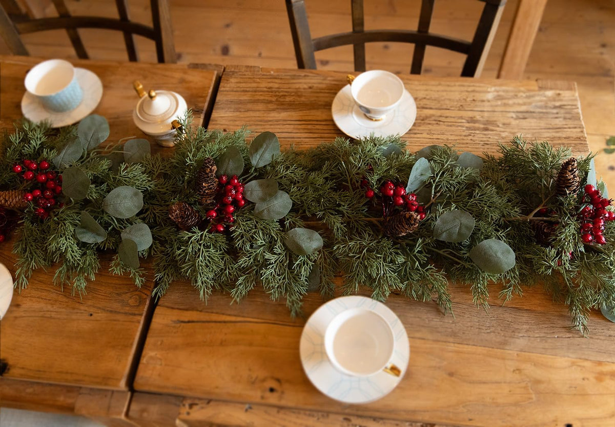 6.3FT Christmas 108 Branch Tips Artificial Cedar Garland, Anna's Whimsy Artificial Pine Cypress