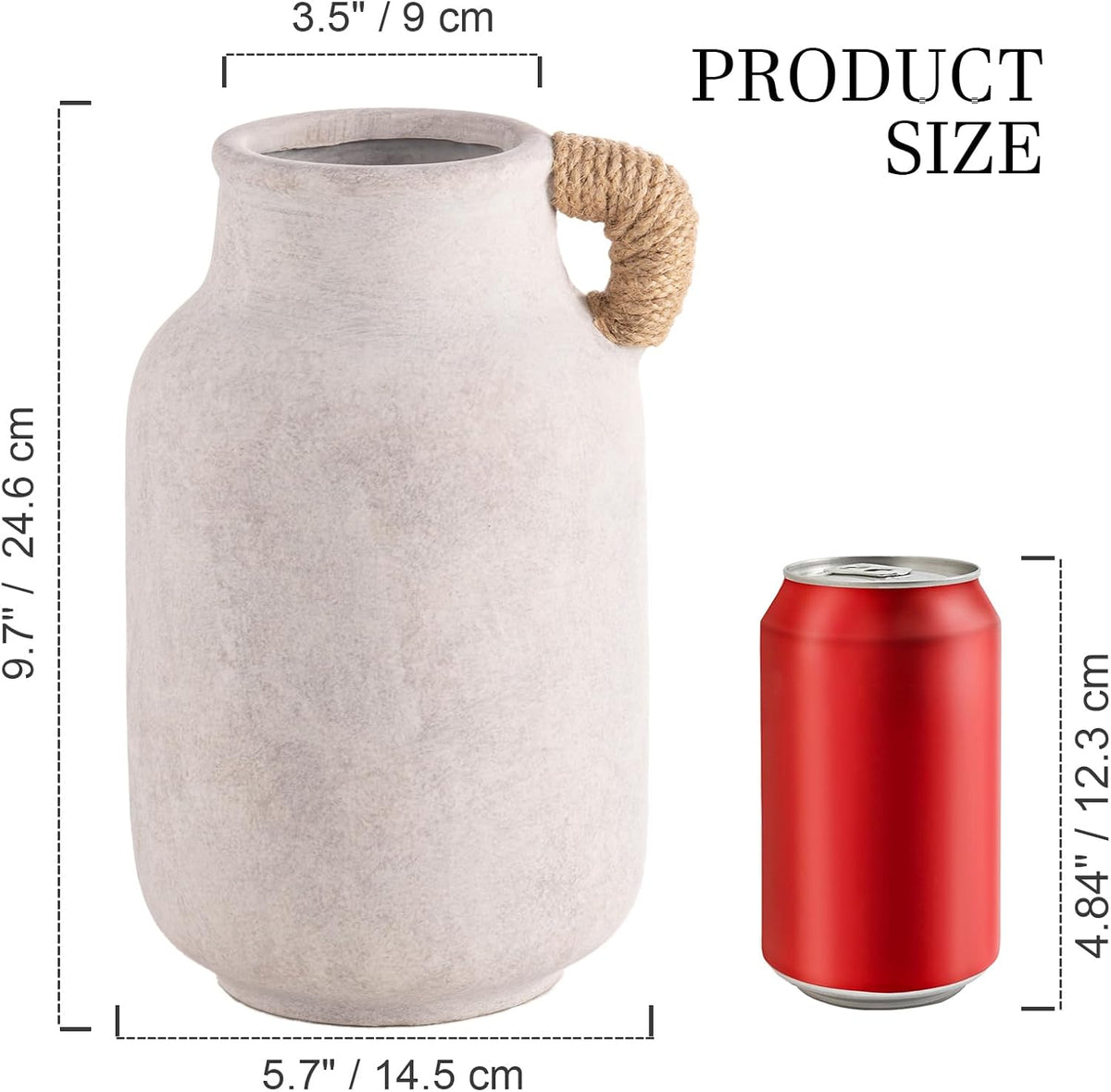 Ceramic Flower Vase Home Decor - 9.7 inch Large White Rustic Table Flowers Vases Living Room