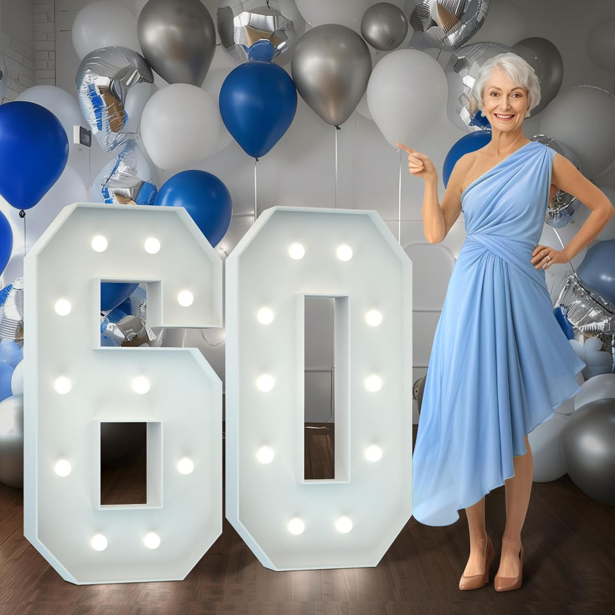 Marquee Numbers 4 Feet Tall Big Light Up Numbers 60th Birthday Decorations Women Men White