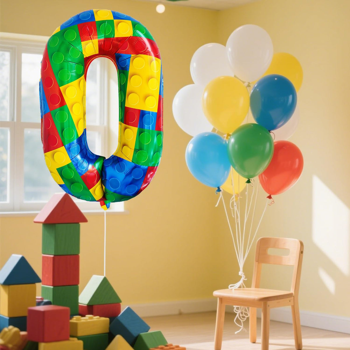 32 Inch Stackable Block Number Balloon – Colorful Brick Building Themed Big Helium Digits for Kids