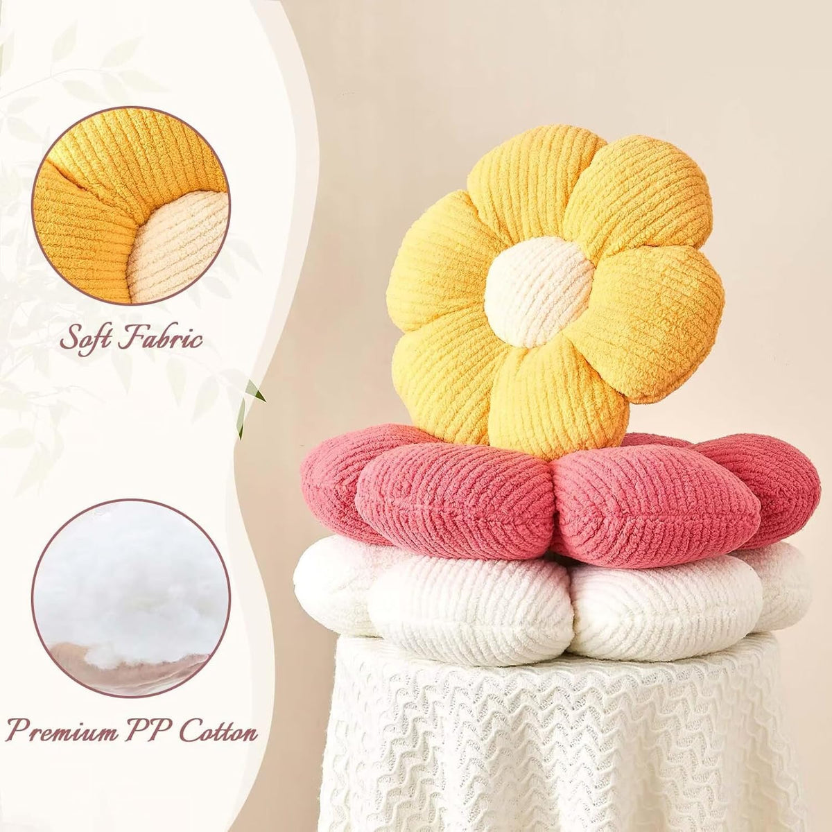 Flower Throw Pillow, Soft Peach Pink 19.6" Shaped Floor Pillow for Home Decor, Cute Aesthetic Plush