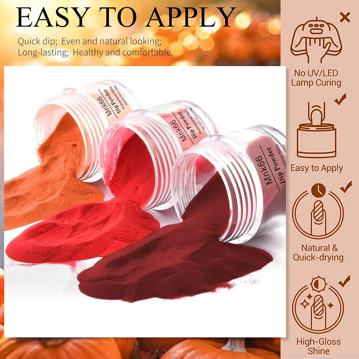 6 Colors Dip Powder Set, Orange Dark Red Wine Christmas Dipping Powder Color Set, Glossy Nail Art