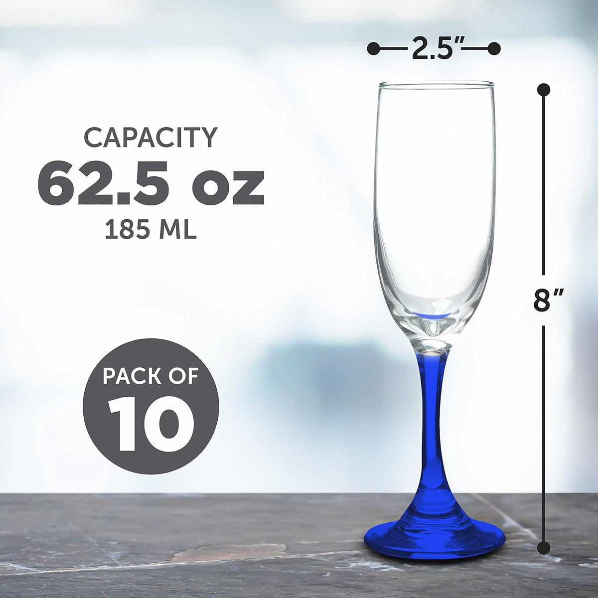 DISCOUNT PROMOS Premiere Champagne Flutes 6.25 oz. Set of 10, Bulk Pack - Elegant Drinkware for
