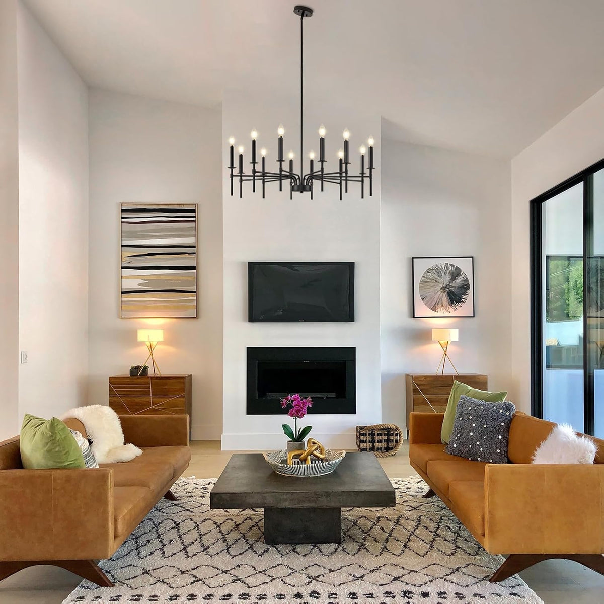 12 Light Black Chandelier Light Fixture, Modern Farmhouse Chandeliers for Dining Room Light