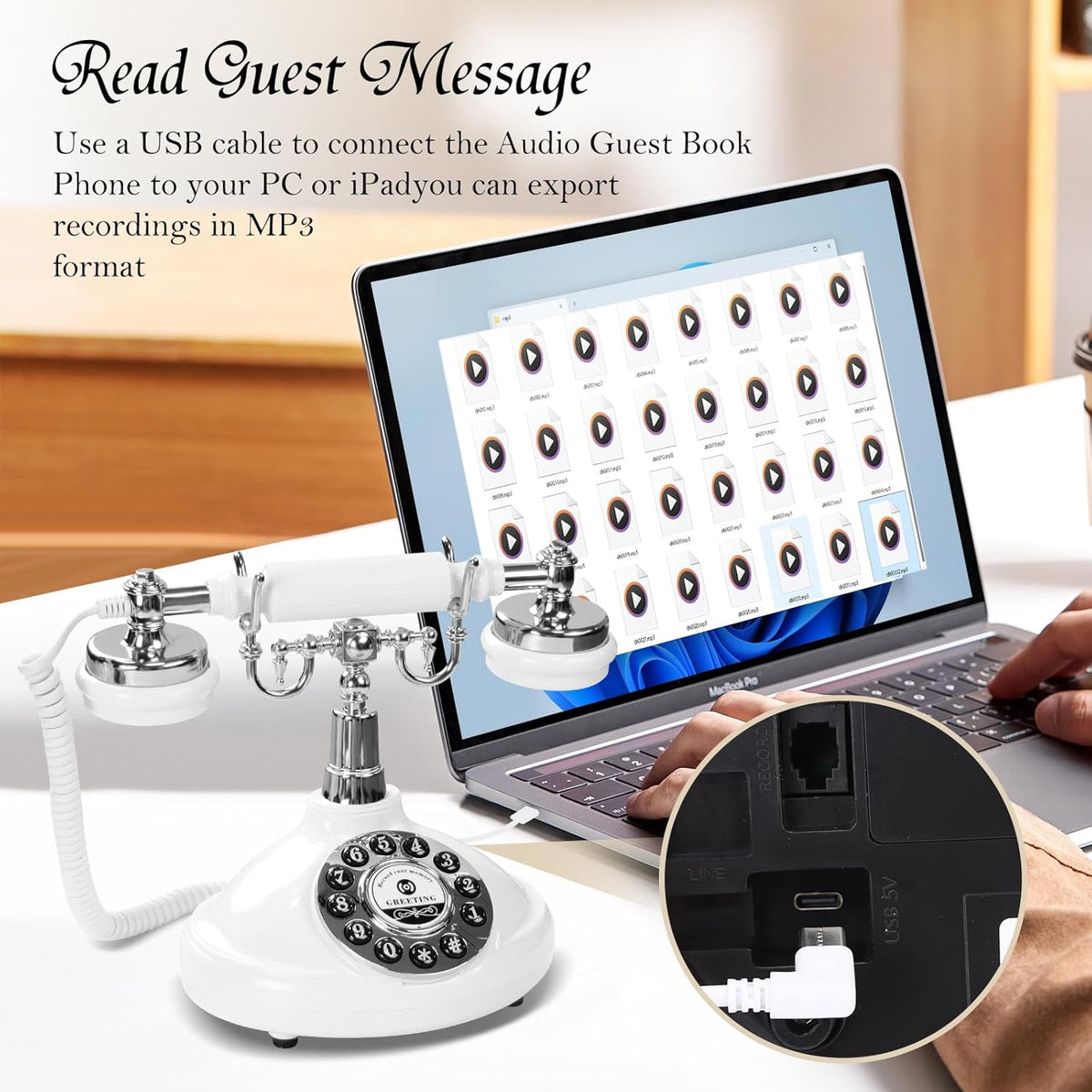 Audio Guest Book Wedding Phone,Audio Guestbook Phone Vintage Style Audio Message Voicemail for