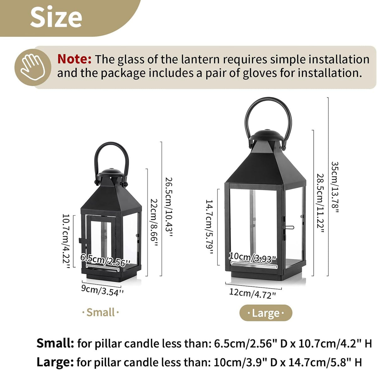 NUPTIO Black Decorative Candle Lantern: Metal Pillar Candle Holders for Table Centerpiece - 10.2in