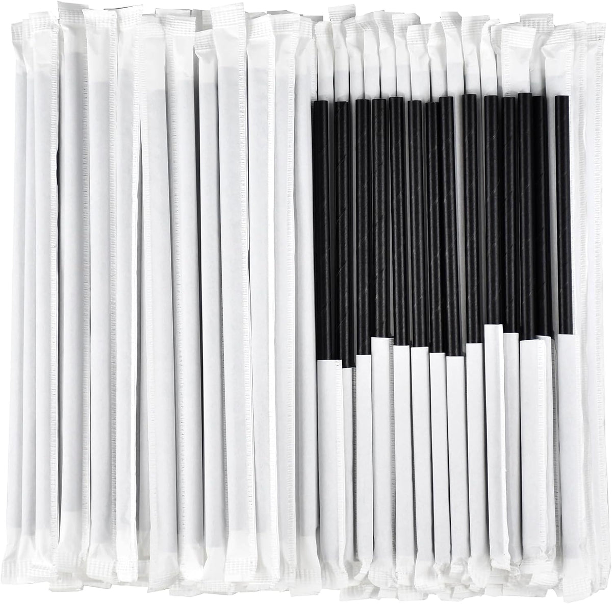 Black Paper Drinking Straws Bulk Individually Wrapped - 1000 Counts, 7.75" x0.24" - For Cocktail
